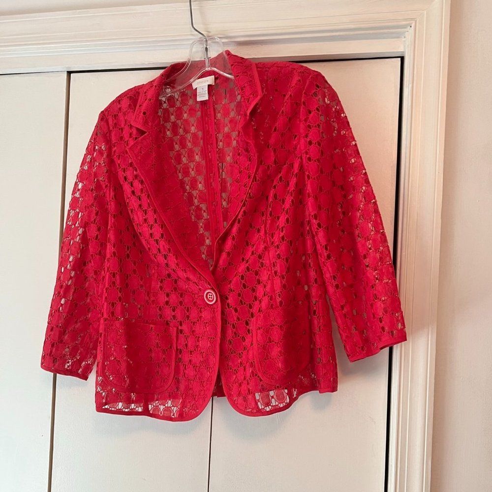 Chico's Pink/Fuchsia Crochet Blazer - 3/4 Length Sleeves - Size 1